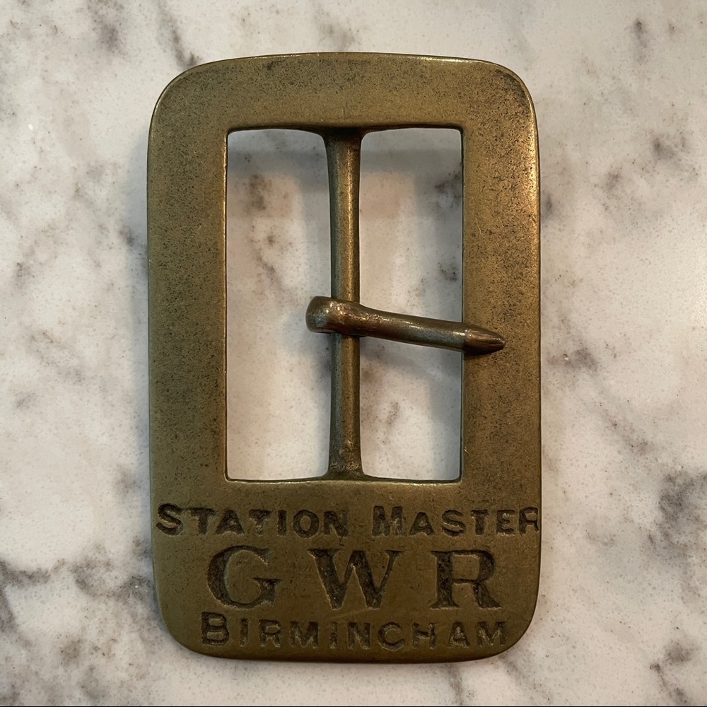 Vintage Great Western Railroad GWR Birmingham Station Master Brass Belt Buckle